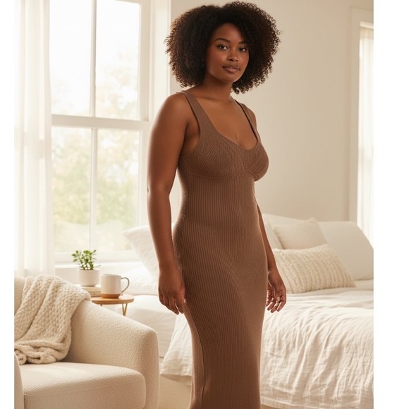 Olive & Oak Women's Tan Long dress Size Small Summer Bodycon Dress - Picture 7 of 7